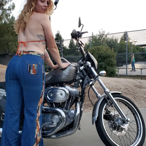 RARE VINTAGE 70s Suede Patchwork Wideleg Bell Bottoms Jeans - Picture 11 of 12